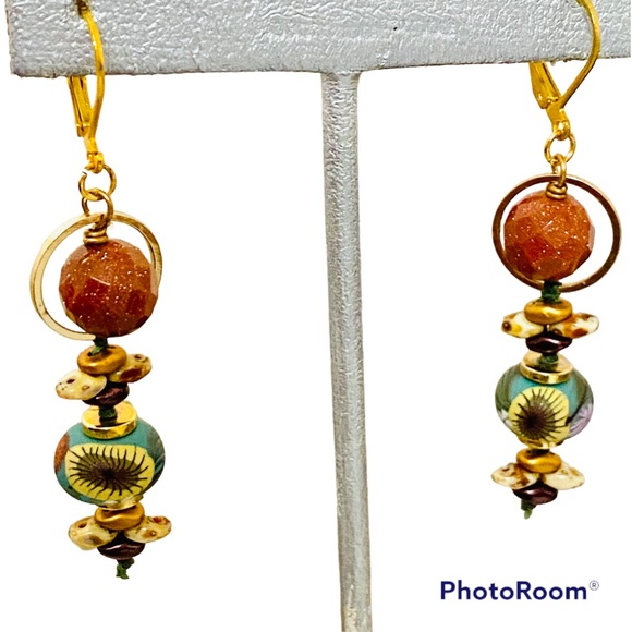 Earrings Artisan Sunstone Gemstones Humblebeads Dangle - Picture 2 of 4